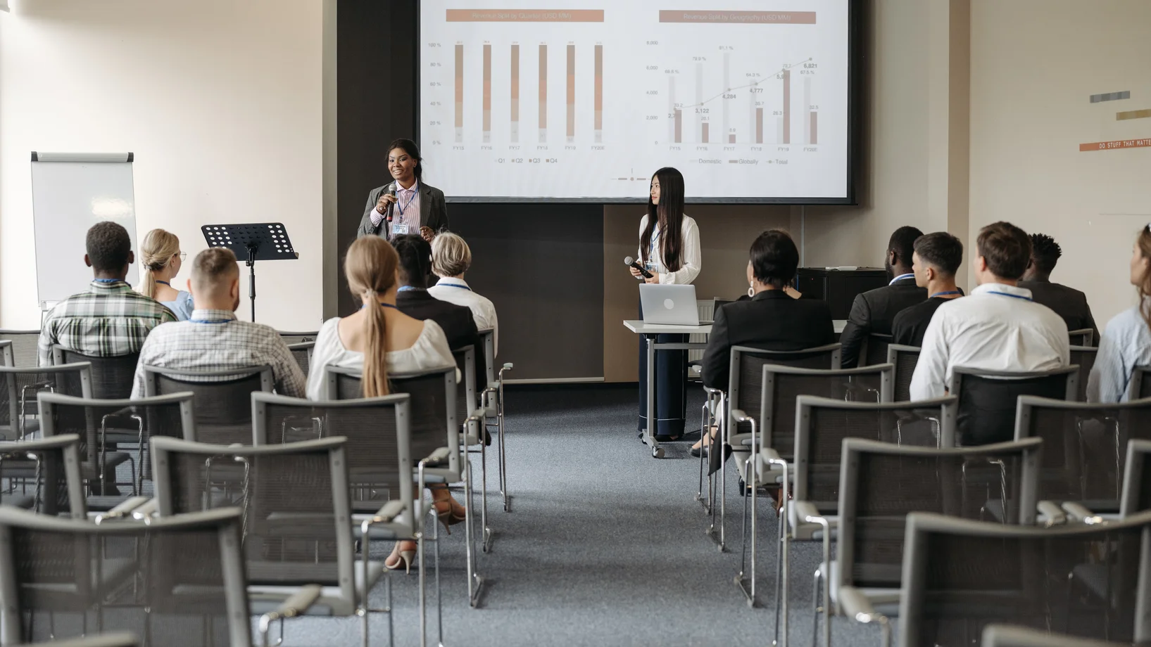 Participants listening to a speaker